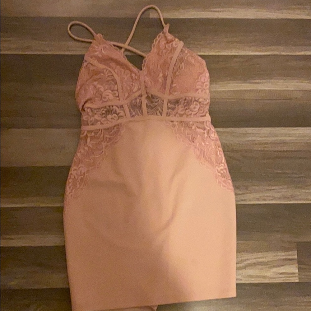 Pink lace corset mini dress